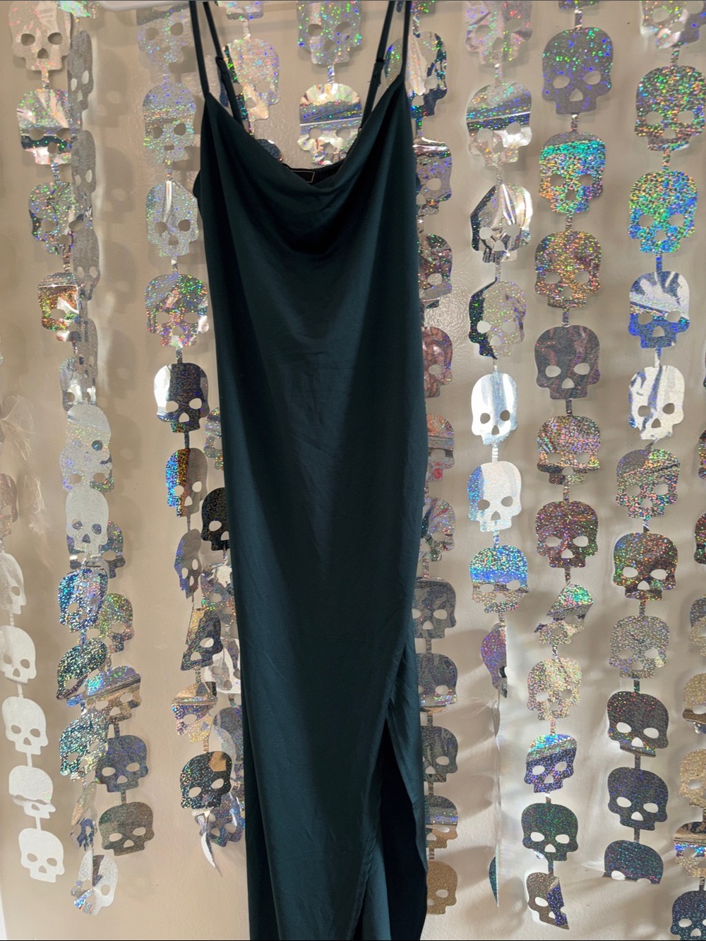 Green Slip Dress with Side Tie Detail -